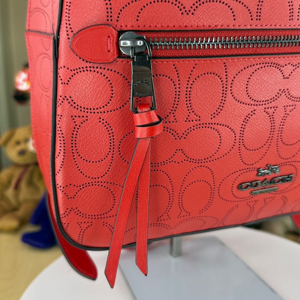 💥COACH -Jordyn Perforated Signature Leather Backpack / Miami Red - 45U674 - Picture 6 of 17